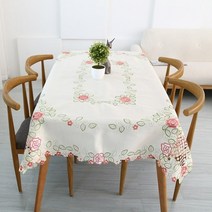 이케아 테이블보 식탁보 미니 좌식 유럽 ​​수 놓은 코튼 린넨 손으로 뜨개질을 한 밑단, 색상 2, 60cm X 60cm