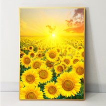 화색갤러리 풍수그림 아침햇살 가로 세로 해바라기 그림 액자 프리미엄 캔버스천으로 인화, 골드무광대형50cmx70cm