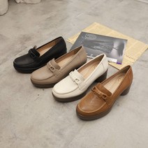 지쎄수제화 양가죽 플랫폼 레더장식 로퍼힐 통굽구두 6cm-255빅사이즈 4color