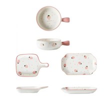 BLOWFISH FUGU 생선 접시 딸기 접시 도자기 손잡이 접시 손잡이 그릇 세트 3종 세트, 손잡이 그릇+앞접시+생선 접시