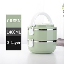 보온도시락 휴대용 다층 스테인레스 스틸 식품 보관 상자 가족 여행 피크닉 누출 방지, jpa2layers그린