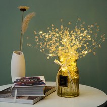 꽃무드등 무드등 수유등 특이한무드등 diy 모조 꽃다발 야생화 튤립 안개꽃병 핸드메이드 소재 민들레 장식 드라이 플라워 부케 테이블 상차림 아이디어 선물, USB 플러그 리모컨, 안개꽃(샴페인 아크릴 비즈)