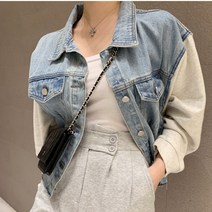 믹스 앤 매치 데님 코튼 크롭 청자켓