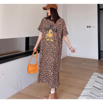 여성용 원피스 롱 라운드넥 호피 빅사이즈 루즈핏 -FDHG4