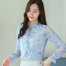 여성 스트링 플라워 블라우스 셔츠 긴팔 초선 봄 쉬폰 레깅스 상의 코디