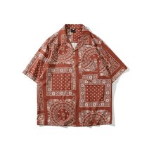 조폭 셔츠 야쿠자 스타일 Summer shirt men bandana short sleeve casual tshirt paisley top tee 꽃무늬 티 일본 남자 옷 패턴