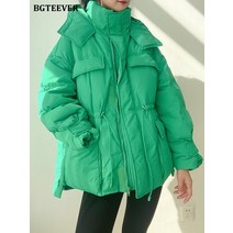 겨울 여성 코트 Bgteever 두꺼운 따뜻한 후드 파카 긴 소매 지퍼 탄성 허리 따뜻한 자켓