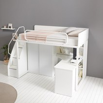 원마인드 템바 벙커침대프레임(수납계단형)+책상세트+1000옷장+캐시미론매트리스, 템바보드핑크