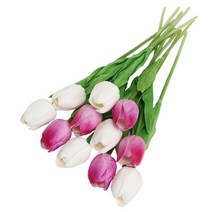 인테리어 조화 Hmeot 10pcs 리얼 터치 라텍스 튤립 꽃 꽃 신부 꽃다발 웨딩 홈, 믹스 10