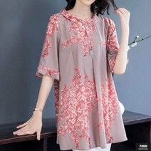가바바 여성 빅사이즈 블라우스 빅플라워 패턴 힙커버 쉬폰 여름 블라우스 5XL 까지 G61992