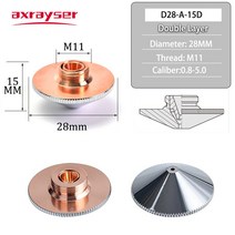 Precitec WSX 섬유 절단기용 Axrayser 레이저 노즐 단일 이중층 직경 28mm 구경 0840mm 크롬 도금 P0591, 22.H15 Double Chrome - 25mm