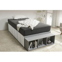 헤드없는 발판책장 수납슈퍼싱글침대 프레임 작은방, 월넛화이트