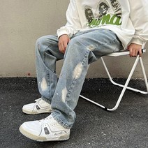 스트레이트핏 긴바지 2022 겨울 가을 아메카지스타일 발묵 워싱 구제 데님 바지남자 와이드 루즈핏 고가 4995747772