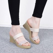 두줄 스트랩 가보시 웨지 통굽 슬리퍼 7cm