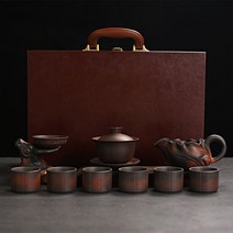 빈티지 토기 건수자 다도 가정 도자 기로 거품 전통다기세트, T04-자도 뚜껑있는찻잔 10 건 판에 박힌