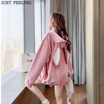 JUST FEEL!NG 여자후드티 후드맨투맨 토끼귀 무지 긴팔 후드티 티셔츠 귀여운 롱 맨투맨티셔츠 긴팔티 맨투맨