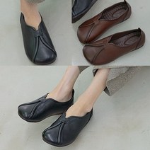 벨루치슈즈 여성 천연소가죽 절개라인 2cm 통굽 발편한 로퍼 단화 신발 컴포트화 효도화