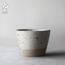 수제 석기 작은 차 컵 차 컵 일본 차 컵 단일 컵 대용량 마스터 컵 복고풍 쿵푸 차 세트, NONE, 색상 분류: 가마는 레트로 화이트가된다