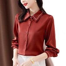 블라우스 빈티지 셔츠 자수 긴 여성 가을 패션 탑 버튼 다운 여성용 살구