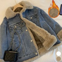 JUSTFEELING 88까지 여성 빅사이즈 키작녀 보들보들 숏 데님 가을겨울 기모 털안감 예쁜 청재킷