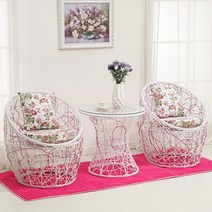 인테리어 등나무 의자및 테이블세트, 화이트레드A타입