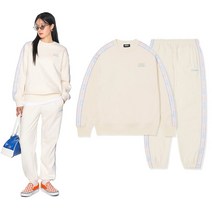 널디 남여 체커보드 테잎 맨투맨조거바지 세트 크림