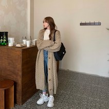 샤이닝포인츠 여성 루즈핏 롱 가디건 도톰베이직 니트 코트