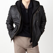스타일에스 남자 탈부착 후드 레이어드 기모 안감 가죽 라이더 바이크 자켓