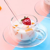 델루아 이중유리 찻잔세트 티스푼 받침 요거트 커피잔