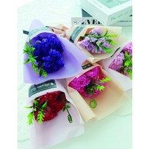 향기가득 카네이션 비누꽃다발 (3송이+포장+플라워박스), 다크퍼플