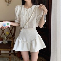 노카라 여성 퍼프 크롭 자켓 미니 스커트 투피스 자켓+스커트 데이트룩