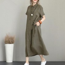 박시핏 시원한 린넨 셔츠형 여름 긴 원피스 여름휴가