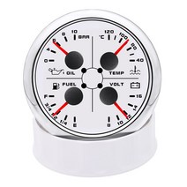 AD 85MM 다기능 게이지 연료 레벨 오일 압력 수온 전압계 센서 포함 4 IN 1 미터 해양 차량용 12V/24V, [03] White Silver