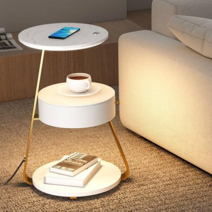 리웅 무선충전 스마트 협탁 원목 럭셔리 호텔 사이드 티 테이블 북유럽 침대 옆 서랍장 혼수 집들이, 대리석상판+화이트서랍+무선충전