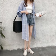 봄나들이 긴팔남방 롱핏 여자 후드 셔츠 롱체크셔츠 여자 오버핏 셔츠