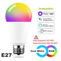 스마트전구 LED IOT Yandex Alice-스마트 전구 15W 컬러 WiFi 조명 RGB E27 LED 램프 220V 110V Alexa Goo, 한개옵션1, 05 Color Cool White x1