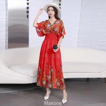 Makone플라워 쇼트 원피스인도네시아 원피스 여자 태국 보헤미안 민족풍 빈티지 롱스커트 해변 리조트 비치 스커트