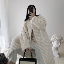WHR 여성 롱 퍼코트 인조모피 자켓 점퍼 노카라 헤링본 밍크 인조털 루즈핏 아우터 겨울
