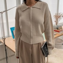 여자 페미닌 데일리 심플한 카라 니트집업 긴팔티