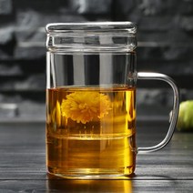 홈카페 강화 내열 유리 머그 컵 티망 뚜껑 세트, 550ml