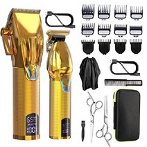 남성용 Dumite 이발기 헤어 클리퍼 USB 충전식 커팅 그루밍 키트-LED 디스플레이 (회색), 골드
