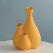오브제화병 라탄 도자기꽃병 북유럽 장식 크리 에이 티브 세라믹 꽃병 소박한 홈 침실 사무실 거실 장식119481, YELLOW