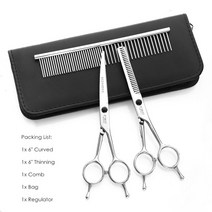 애견 미용 가위 67 인치 전문 애완 동물 가위 세트 개 손질 직선 및 숱이 고양이 머리 절단 도구, 20 6Curved Thinning