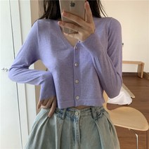크롭 가디건 자켓 코디 여성 v-넥 니트 캐주얼 짧은 스웨터 카디건 여성용 전체 소매