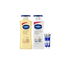 바세린 대용량 바디로션 600ml 어드밴스드 + 맨리페어링 +치약2개, 드라이 스킨 로션 400ml +어드밴