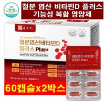 철분 엽산 비타민D 비타민B12 구리 60캡슐x2박스 종근당 글루콘산동 헴철 아라비아검, 2개, 60정