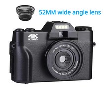 4K HD 디지털 카메라 브이로그 캠코더 유튜브 와이파이 웹캠 광각 16X 디지털 줌 48MP 사진 3 인치 플립 스크린, 9.Wide angel lens - with 64GB