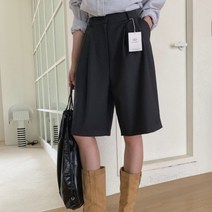 버뮤다 팬츠 여성 5부 정장 반바지 루즈핏 와이드 슬랙스 핀턱버뮤다팬츠 바지맛집 오피스룩