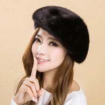 겨울 밍크 털모자 통밍크 베레모 모피 귀마개 진피 밀짚모자 중년여성모자
