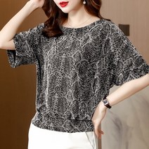 (M-4XL) 빅사이즈 4color 광택 호피 반팔 가오리티셔츠 레오파드 뱀무늬 반팔티